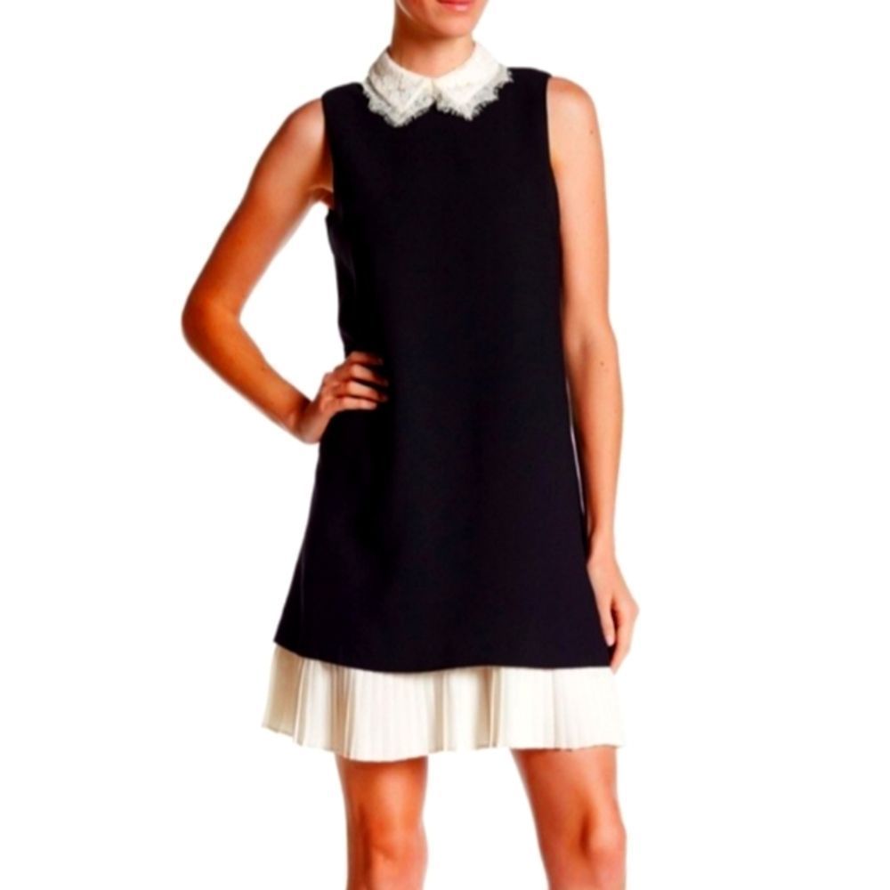 Nanette Lepore Black Shift Dress With Cream Lace Collar Size 2